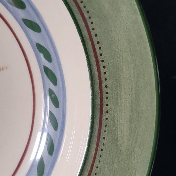 Vtg Handcrafted Zimbabwe Pottery Bowl Green Trim & Brown Monkey Design, Signed - Picture 3 of 6